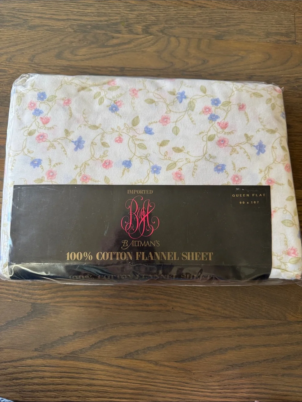 B Altmans 100% Cotton Flannel Sheet Floral White queen size vintage